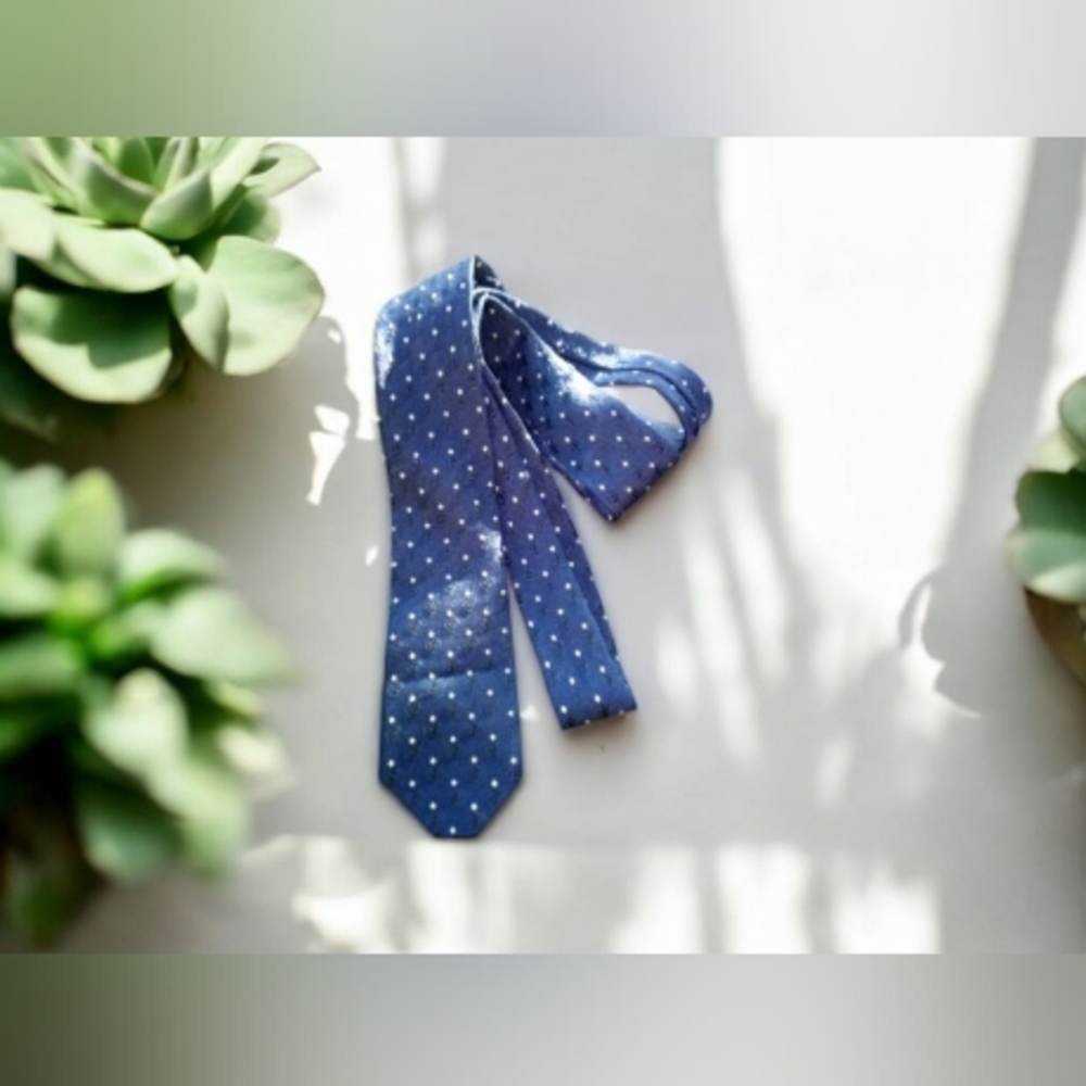 Vintage Beau Brummell  Blue Skinny Polka Dot Tie - Picture 8 of 16